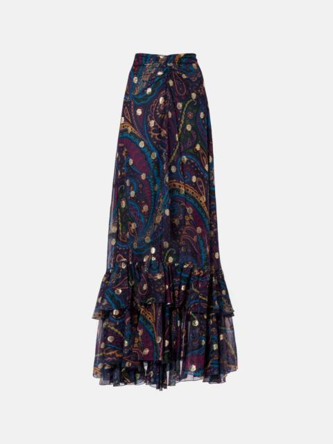 Etro Paisley ruffled silk maxi skirt