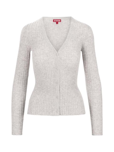 STAUD Women's Cargo Rib-Knit V-Neck Cardigan - Heather Grey