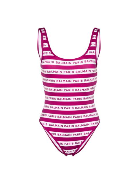 logo-print striped swimsuit