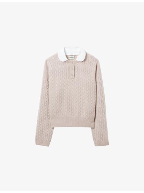Claudie Pierlot Peter Pan-Collar Cable-Knit Wool and Cashmere Jumper