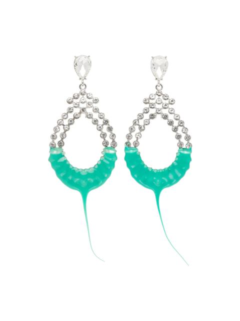 Silver & Green Diamond Loop Earrings