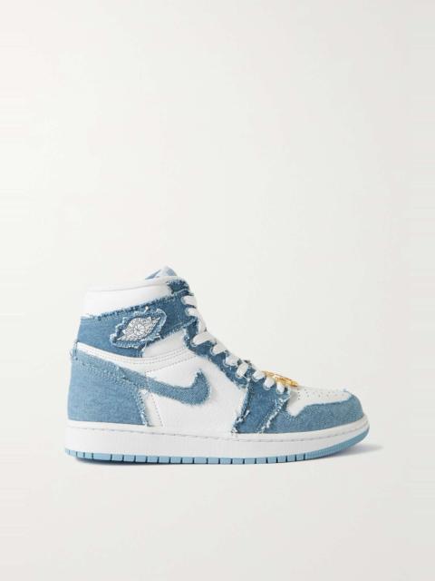 Jordan Air Jordan 1 Retro OG embellished distressed denim and leather high-top sneakers