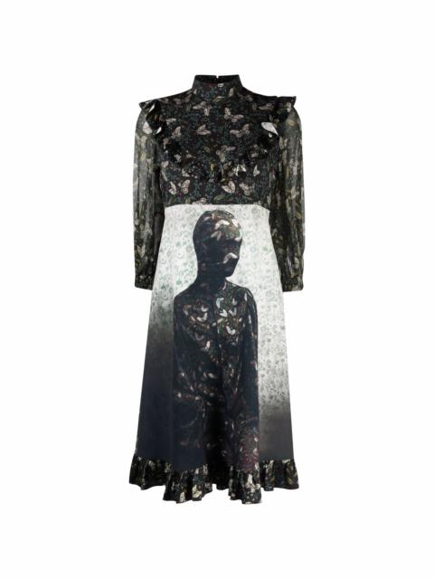 UNDERCOVER frilled butterfly print dress