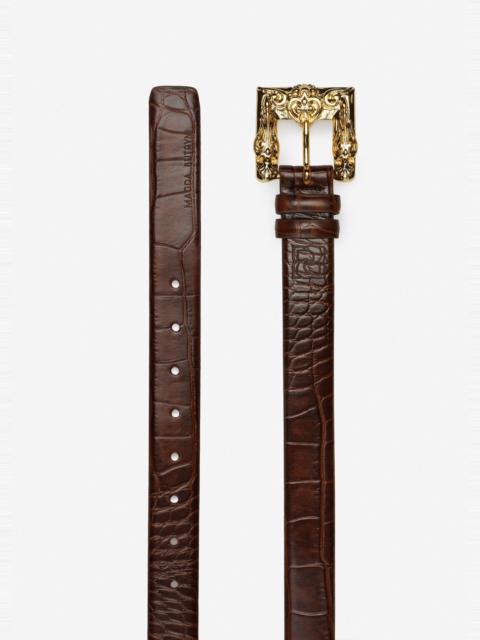 MAGDA BUTRYM Croc-effect leather belt with ornamental gold buckle in brown