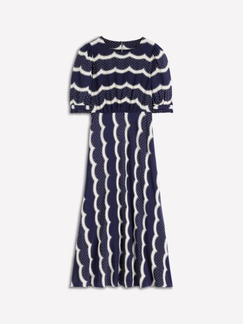 BODEN Blanca Midi Tea Dress-French Navy, Dainty Scallop