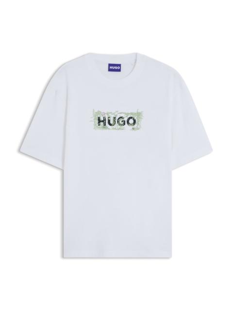 HUGO COTTON T-SHIRT WITH EMBROIDERED LOGO ARTWORK