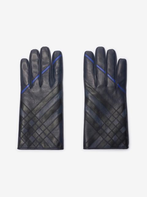 Burberry Check Intarsia Leather Gloves