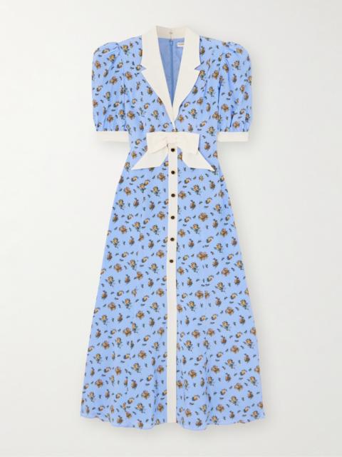 Alessandra Rich Bow-embellished Floral-print Silk-satin Midi Dress