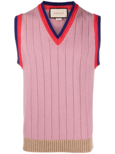 Pink V-neck Wool Sweater Vest