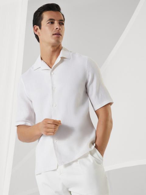 Brunello Cucinelli Linen easy fit short sleeve shirt with camp collar