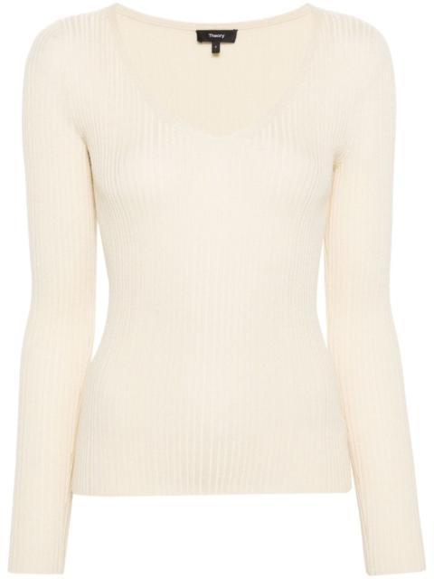 Theory fine-ribbed V-neck jumper