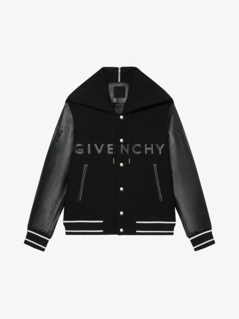 GIVENCHY HOODED VARSITY JACKET IN WOOL AND LEATHER