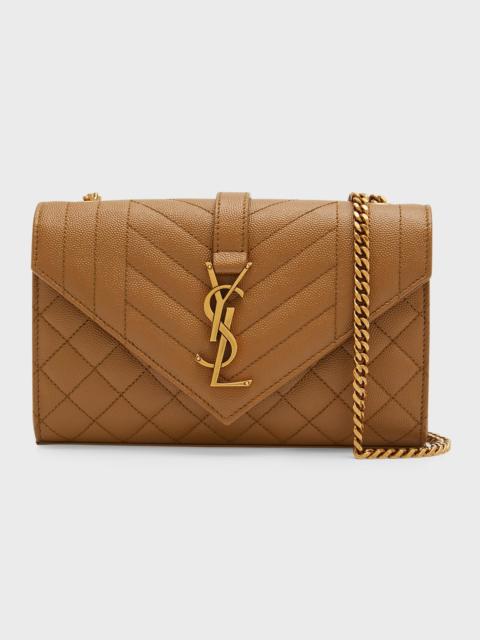 SAINT LAURENT Envelope Triquilt Small YSL Shoulder Bag in Grained Leather