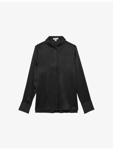 REISS Ameira Concealed-Placket Long-Sleeve Silk Shirt