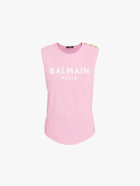 Balmain Pink cotton T-shirt with flocked white Balmain logo