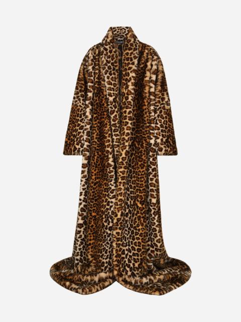 Dolce & Gabbana Long faux fur coat with leopard print