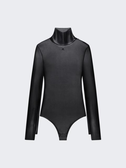 courrèges Mockneck Leather Effect Bodysuit Black