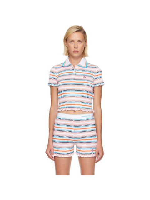 CASABLANCA Multicolor Striped Shirred Short Sleeve Polo