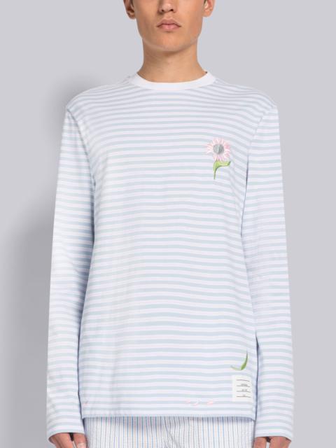 Thom Browne STRIPE JERSEY FLOWER EMBROIDERY LONG SLEEVE TEE