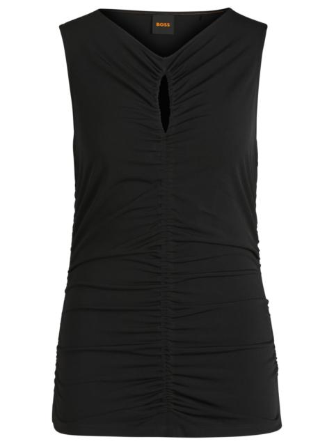 BOSS JERSEY TOP WITH GATHERING AND CUT-OUT DETAIL