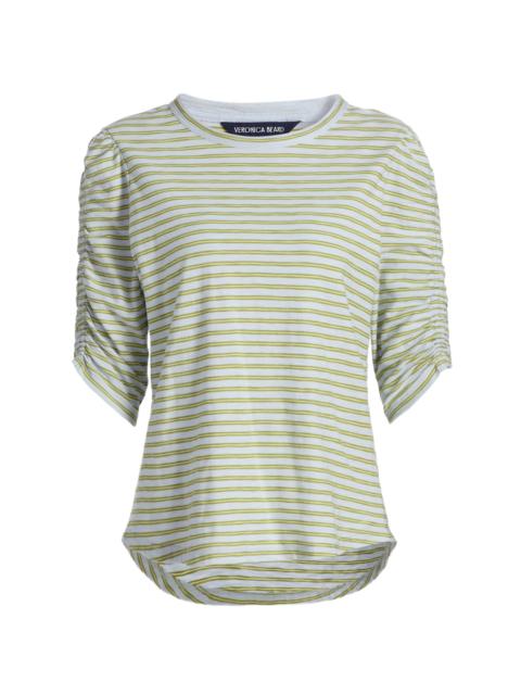 VERONICA BEARD Women's Waldorf Striped Ruched-Sleeve Cotton Jersey T-Shirt - Banded Stripe