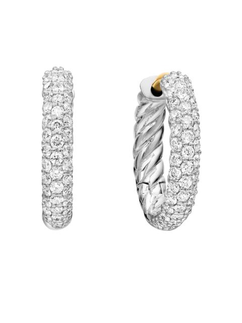 DAVID YURMAN Women's Petite Pavé Huggie Hoop Earrings in Sterling Silver with Diamonds, 14mm - Diamond