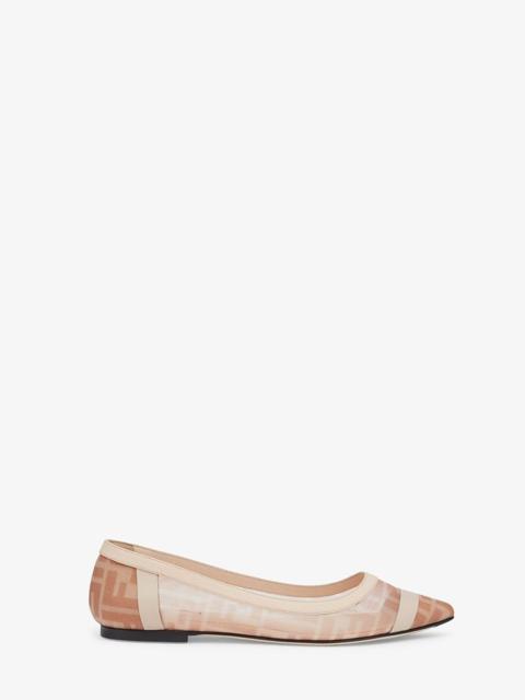 FENDI Nude leather and pink mesh ballerinas