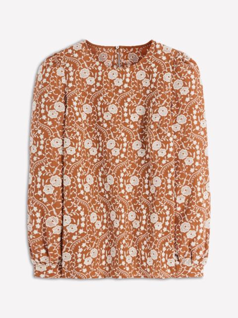 BODEN Embroidered Cotton Dobby Top-Brown