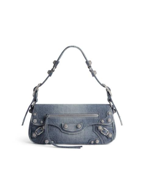 Women's Le Cagole Small Sling Bag Denim With Rhinestones in Blue