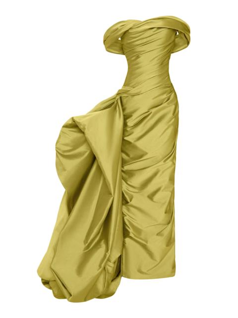 MARMAR HALIM Off-The-Shoulder Draped Taffeta Gown yellow