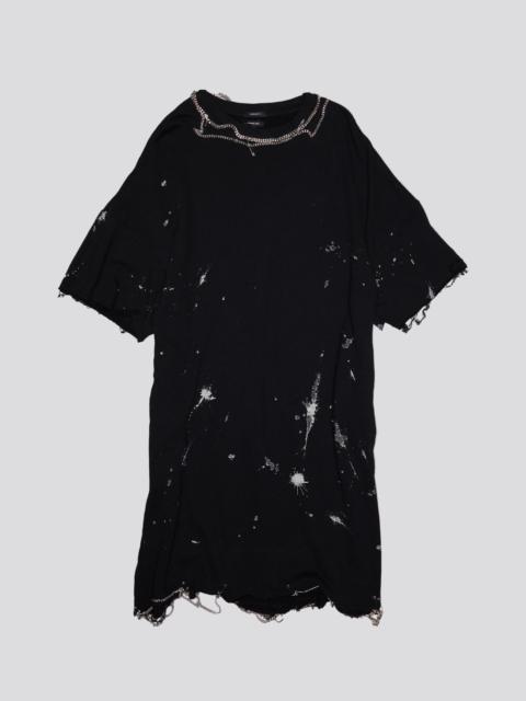 R13 CHAIN EMBELLISHED SHIRTDRESS - SPLATTERED BLACK