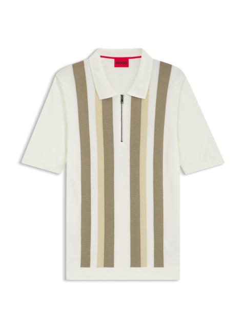 HUGO ZIP-NECK POLO SWEATER WITH VERTICAL STRIPES