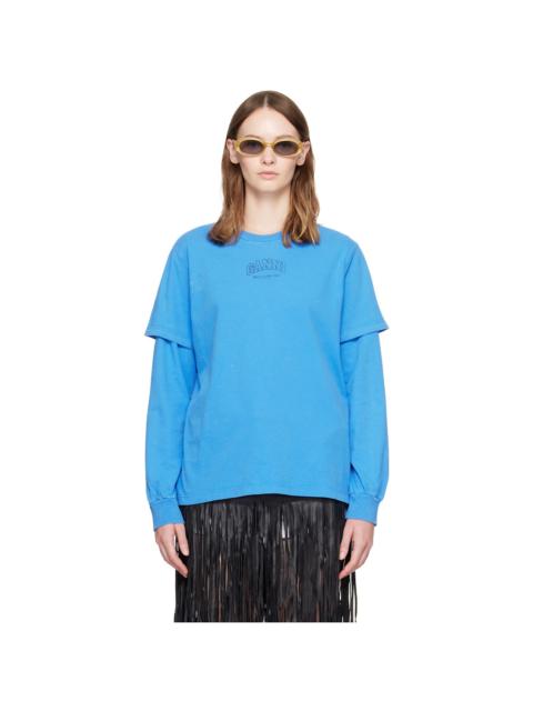 GANNI Blue Future Heavy Jersey Double Sleeve T-shirt