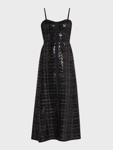 GIAMBATTISTA VALLI Check Sequin Tweed Sleeveless Midi Dress