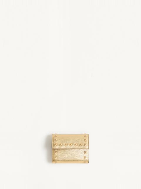 Valentino ROCKSTUD TRIFOLD WALLET IN LAMINATED GRAINY CALFSKIN