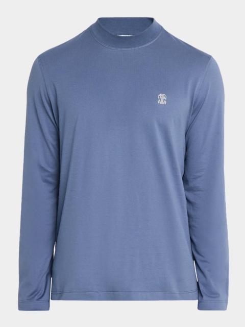 Brunello Cucinelli Men's Cotton Crest Mock Neck T-Shirt