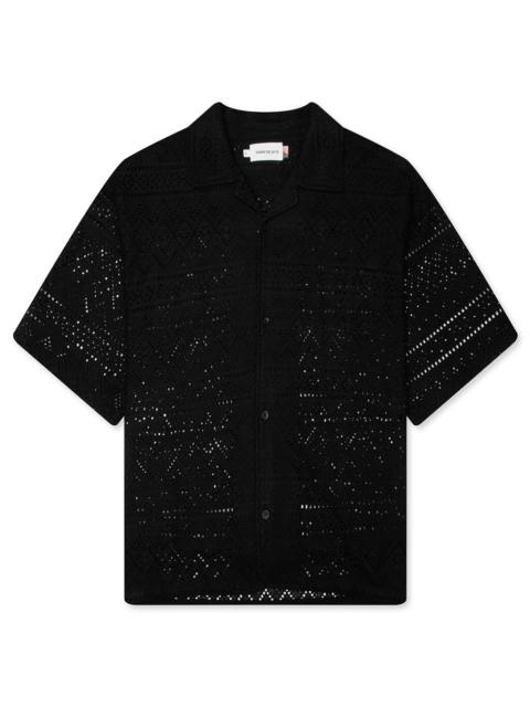 HONOR THE GIFT POINTELLE CROCHET CAMP COLLAR - BLACK