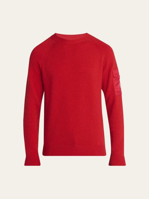 Moncler Men's Sleeve-Pocket Knit Crewneck Sweater