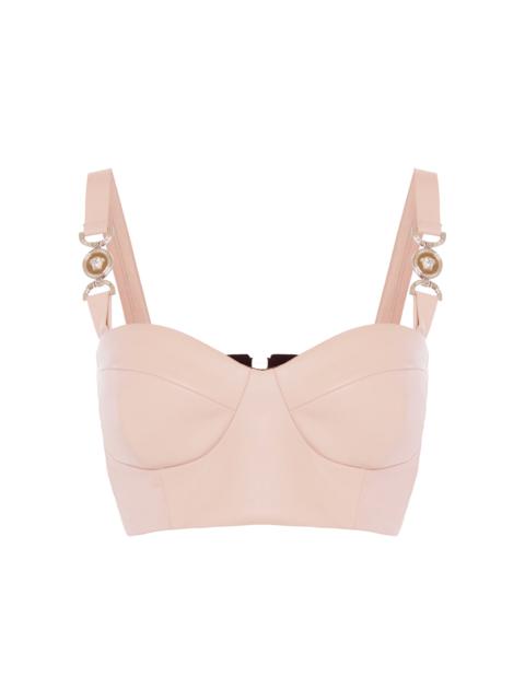 Cropped Leather Bustier Top pink