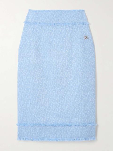 Dolce & Gabbana Frayed wool-blend tweed midi skirt