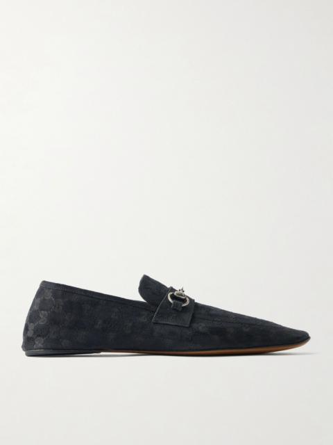 GUCCI Horsebit-Embellished Distressed Monogrammed Canvas Loafers Black
