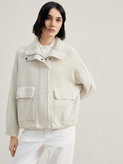 Brunello Cucinelli Cotton diamond yarn English rib knit outerwear cardigan with precious button tab