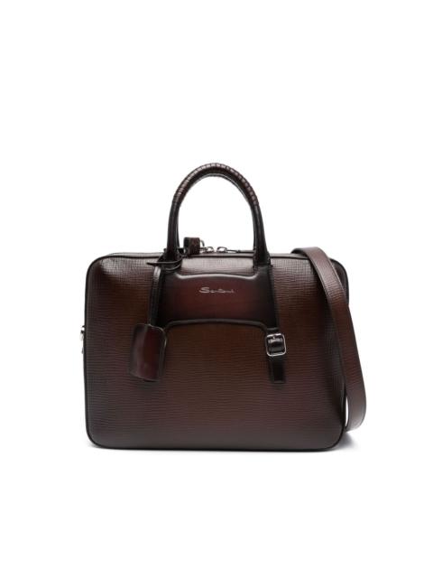 Santoni embossed-logo leather briefcase
