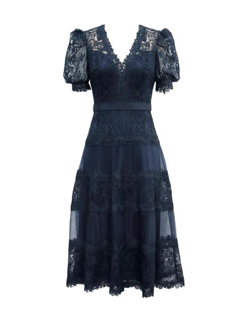 TADASHI SHOJI Women's Corded Lace V-Neck Midi-Dress - Royal Navy