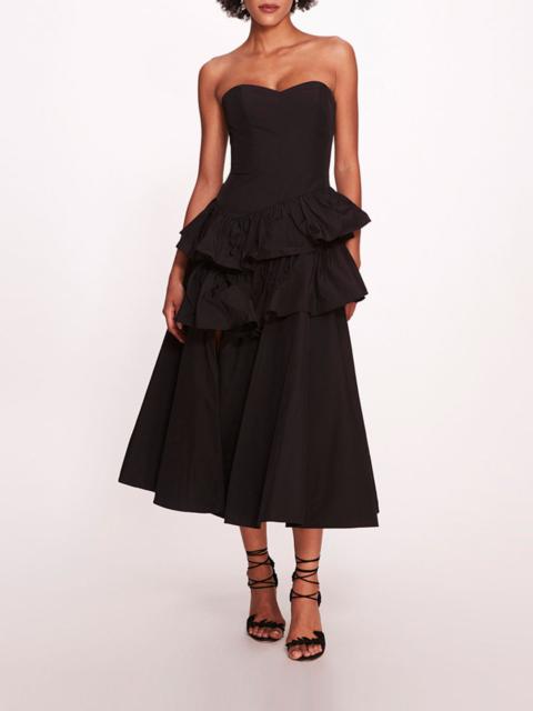 TAFFETA TIERED MIDI DRESS