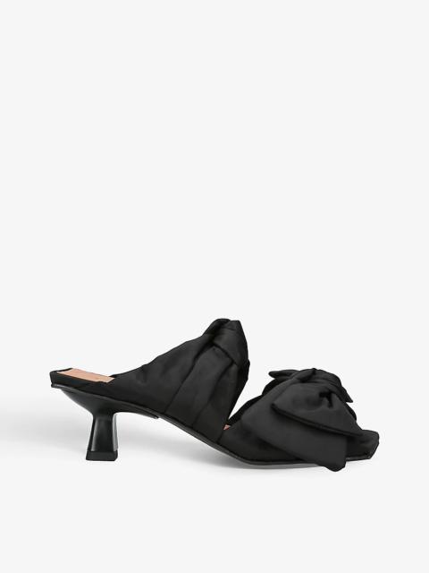 GANNI Bow-embellished square-toe recycled-polyester blend heeled mules