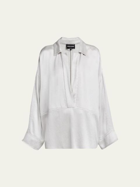 GIORGIO ARMANI Hammered Satin Plunging Collared Shirt