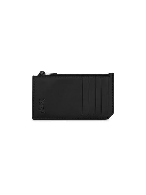 SAINT LAURENT Men's Tiny Cassandre Fragments Zip Card Case in Matte Leather - Black