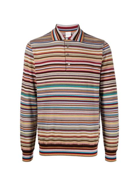 striped long-sleeved polo shirt