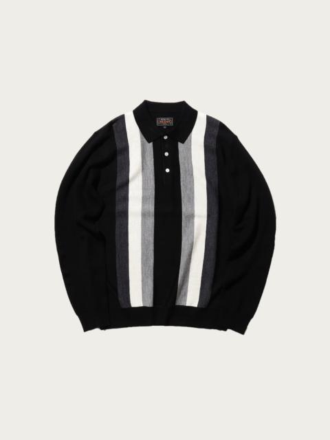 Striped Knit Polo - Black